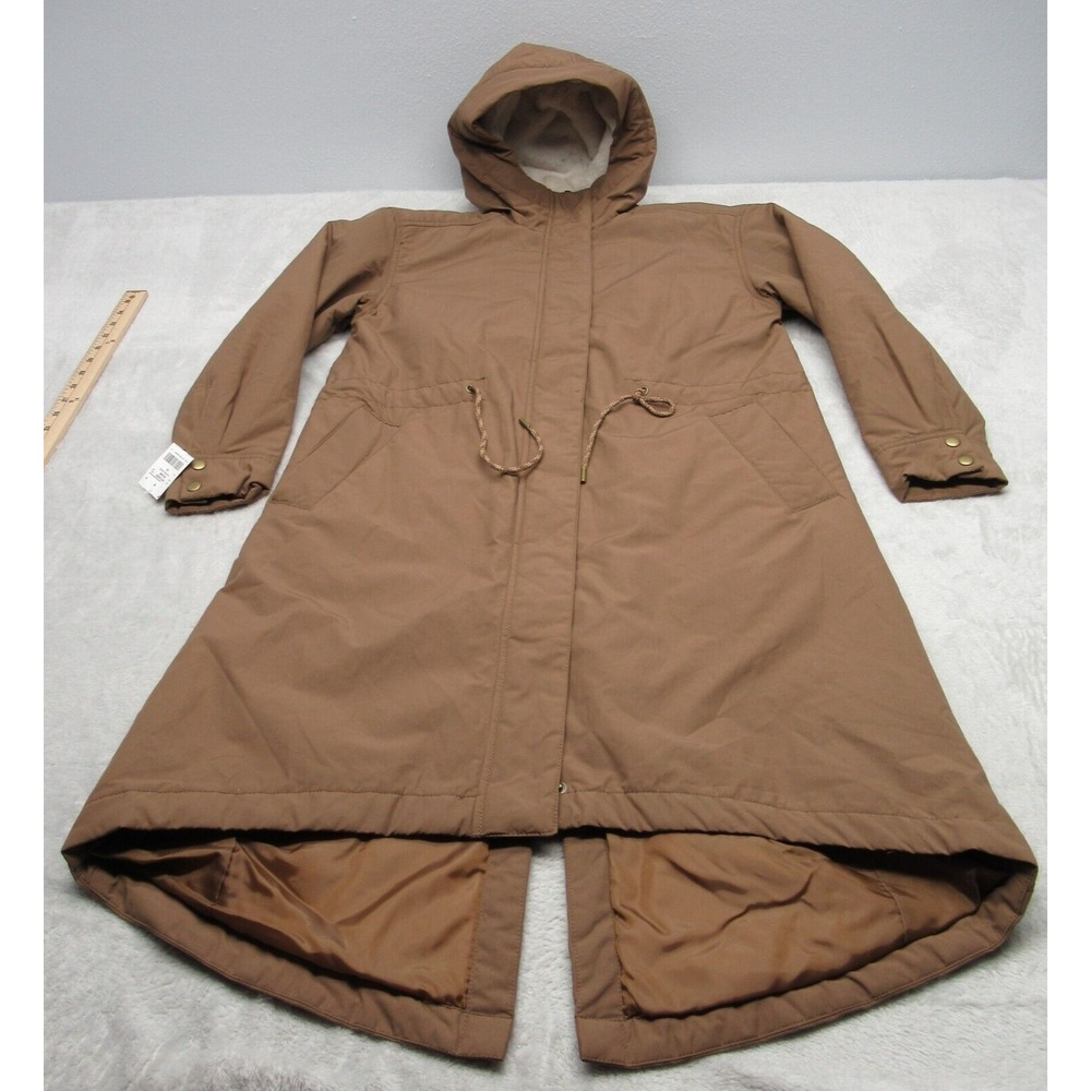 Old Navy Coat Jacket Womens XS Brown Water Resistant Faux Fur Lined Hood 43" NEW